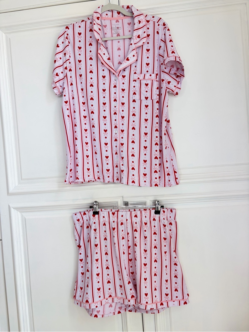 Tahari Pink & Red Striped Heart Pajama Top